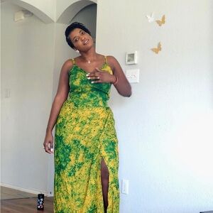 Green and Yellow Tie-Dye Maxi Dress
